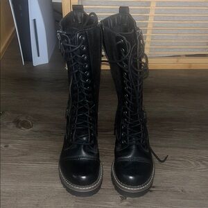 ❤️‍🔥BOGO FREE Madden Girl Black Leather Lace Up Combat Calf Boots US 6.5